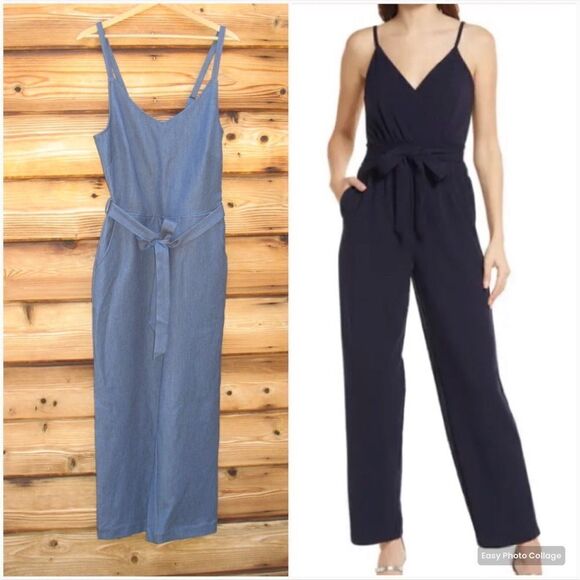 NWT Blue Chambray Belted Jumpsuit Pants - Picture 1 of 8